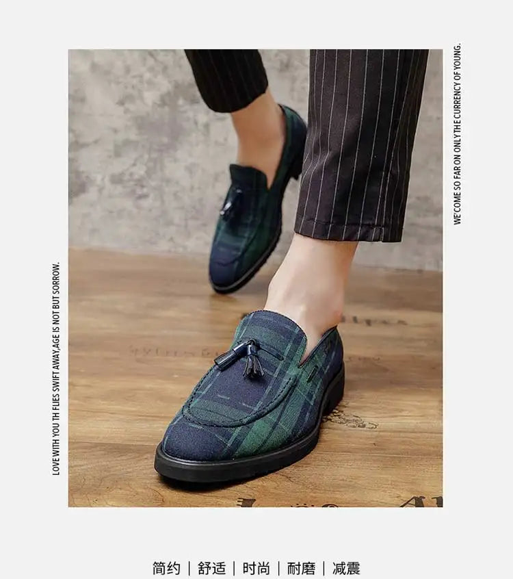 Loafers Men Plaid Tassel Suede Brown Square Toe Party Wedding Shoes for Men with  Dress Shoes Men