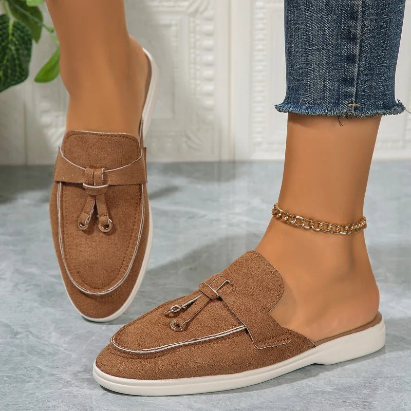 2025 New Casual Flat Bottom Lock Tassel Loafers Fashion Women Single Shoes Brand Metal Buckle Slipper Comfortable Slip on Shoes