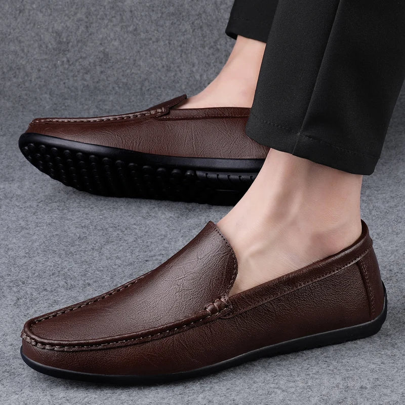 Mocassin Cuir Bleu Homme