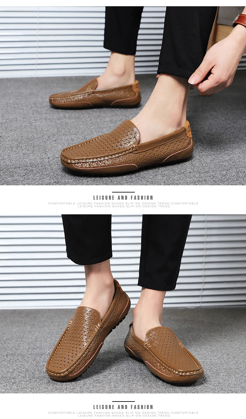 Mocassin Perforé Homme Bleu