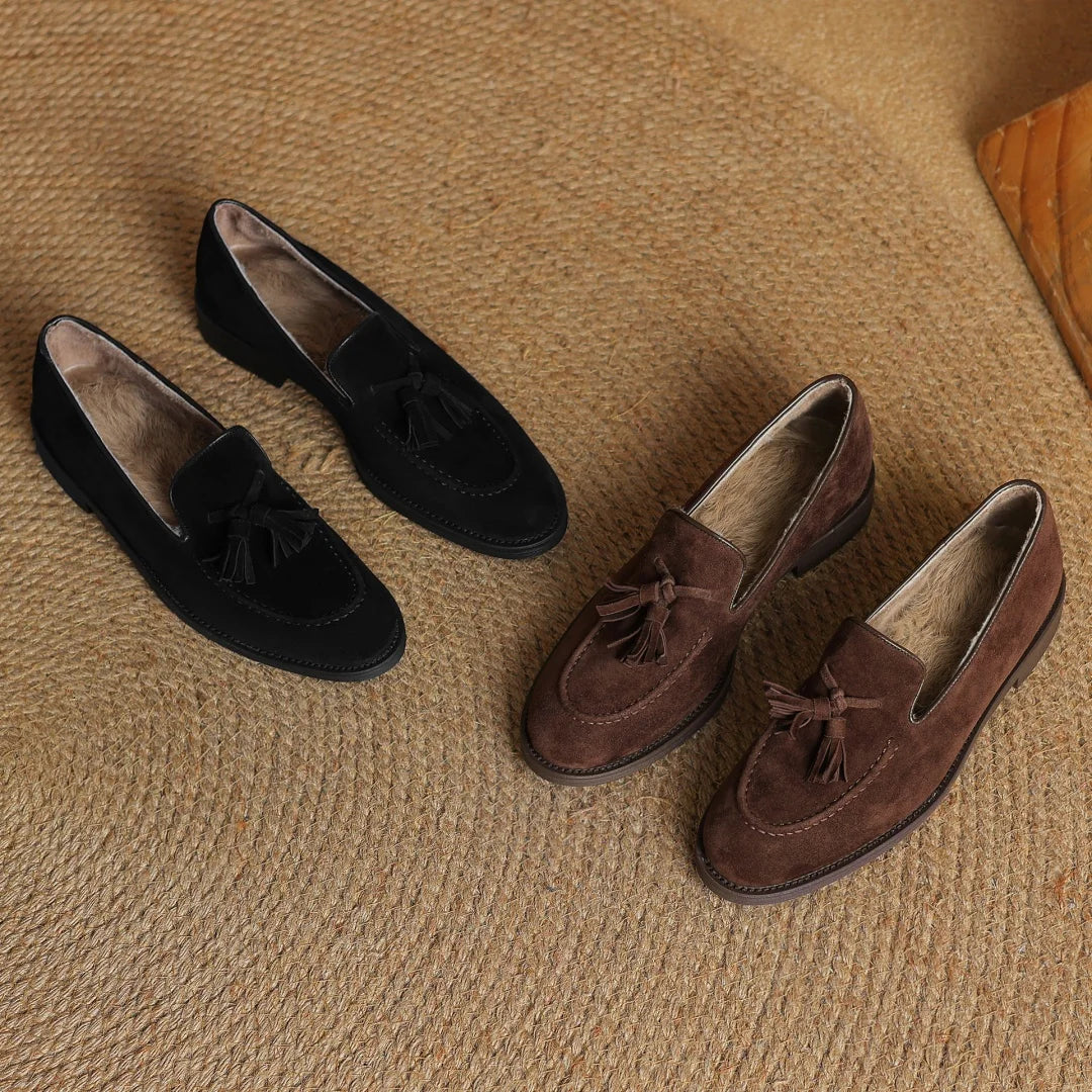 Women's natural suede leather fringe slip-on flats loafers leisure soft comfortable casual female moccasins shoes for woman sale
