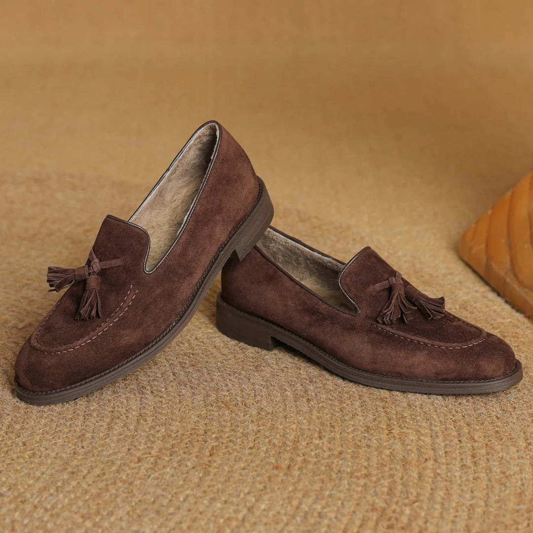 Women's natural suede leather fringe slip-on flats loafers leisure soft comfortable casual female moccasins shoes for woman sale