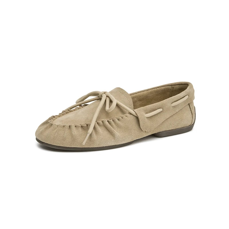 Flat Loafers Women British Style 2026 Autumn New Genuine Leather Beanie Shoes Women Non-slip Retro Slip-on Moccasins For Women