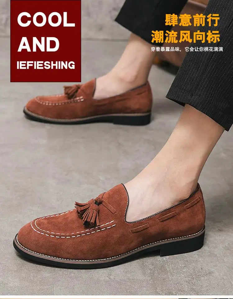 Loafers Men Plaid Tassel Suede Brown Square Toe Party Wedding Shoes for Men with  Dress Shoes Men