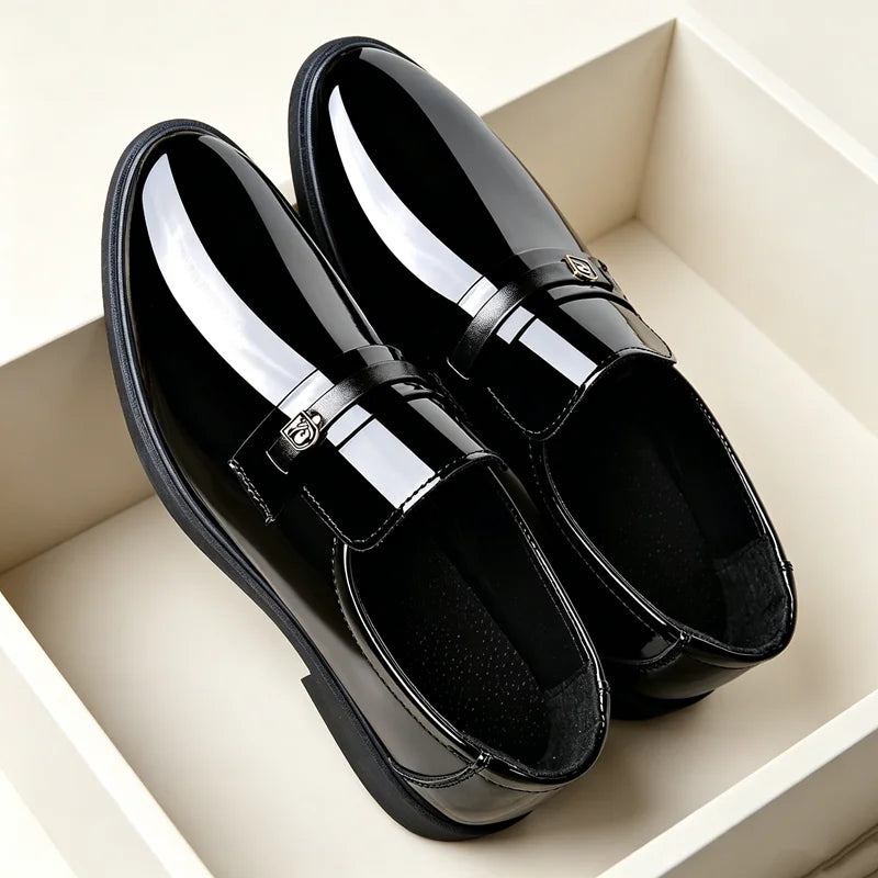 Gloss Patent Leather Men Slip-on Loafers Anti-slip Formal Dress Shoes Suitable for Commute Wedding Business Events