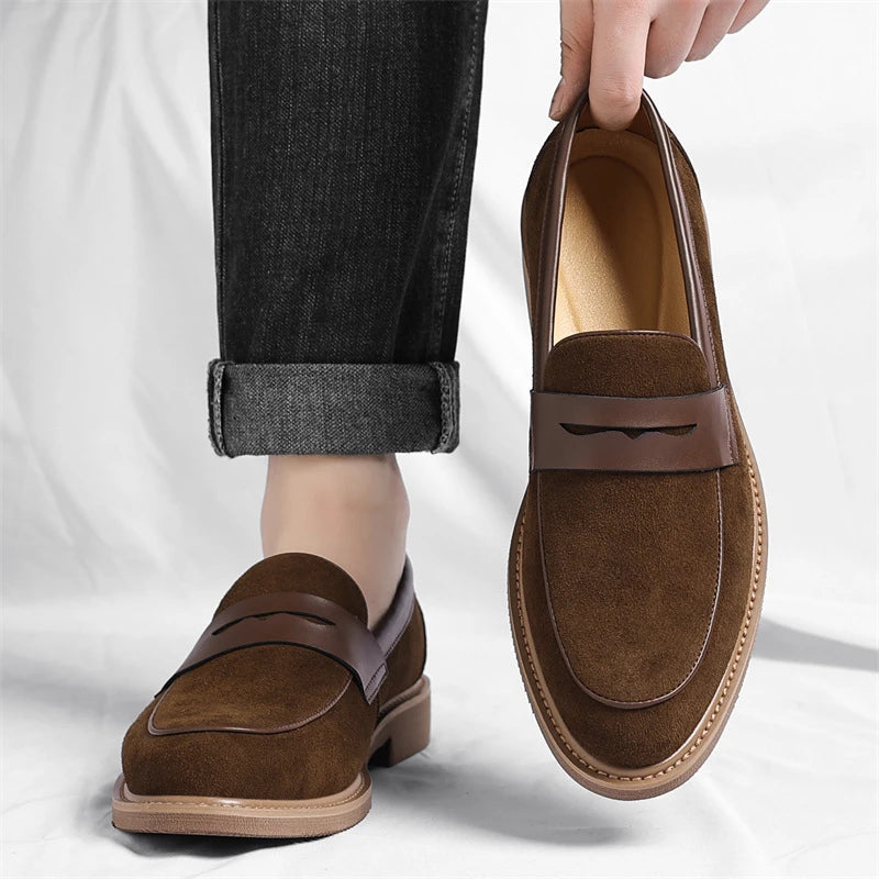 Men Loafer Shoes 2026 New Retro Nubuck Leather Shoes British Style Slip On Lazy Single Shoes Business Casual Leather Shoes For M