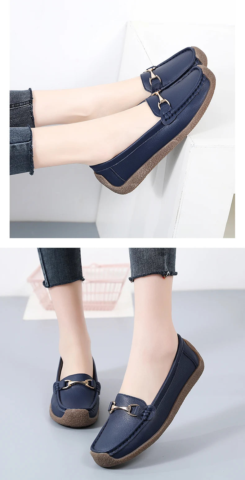 2024 New Women Shoes Flats Leather Moccasins Sneakers Woman Casual Shoes Slip-on Loafers Female Boat Shoes Big Size 44