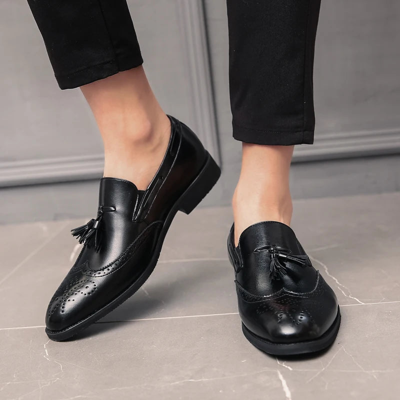 Luxury Men Loafers Tassels Soft Moccasins Spring Black Shoes Man High Quality Mens Shoes Casual Leather Driving Flats Size 38-48