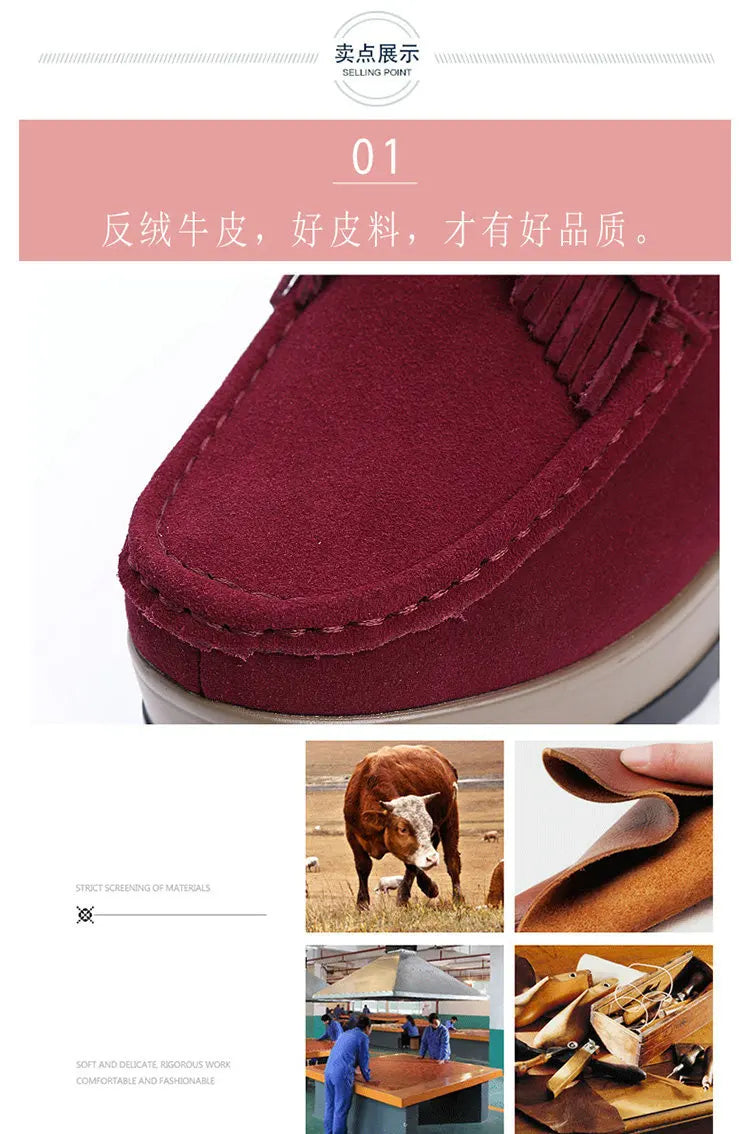 Fashon Green Suede Shoes of Women 2025 Spring Platform Leather Flats Slip on Sneakers Designer Tassel Fringe Loafer Moccasins