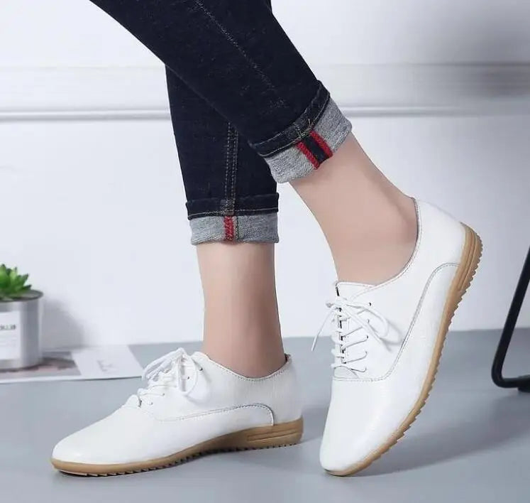 2026 New Women Flats Spring Autumn Woman Loafers Genuine Leather Female Shoes Lace up Soft Comfortable Ladies Women's Shoes