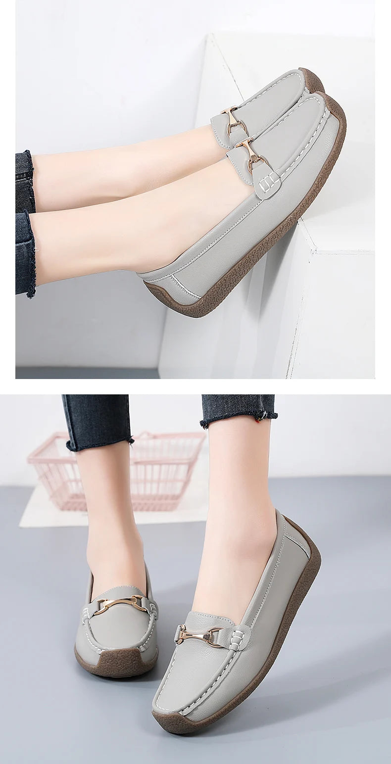 2024 New Women Shoes Flats Leather Moccasins Sneakers Woman Casual Shoes Slip-on Loafers Female Boat Shoes Big Size 44