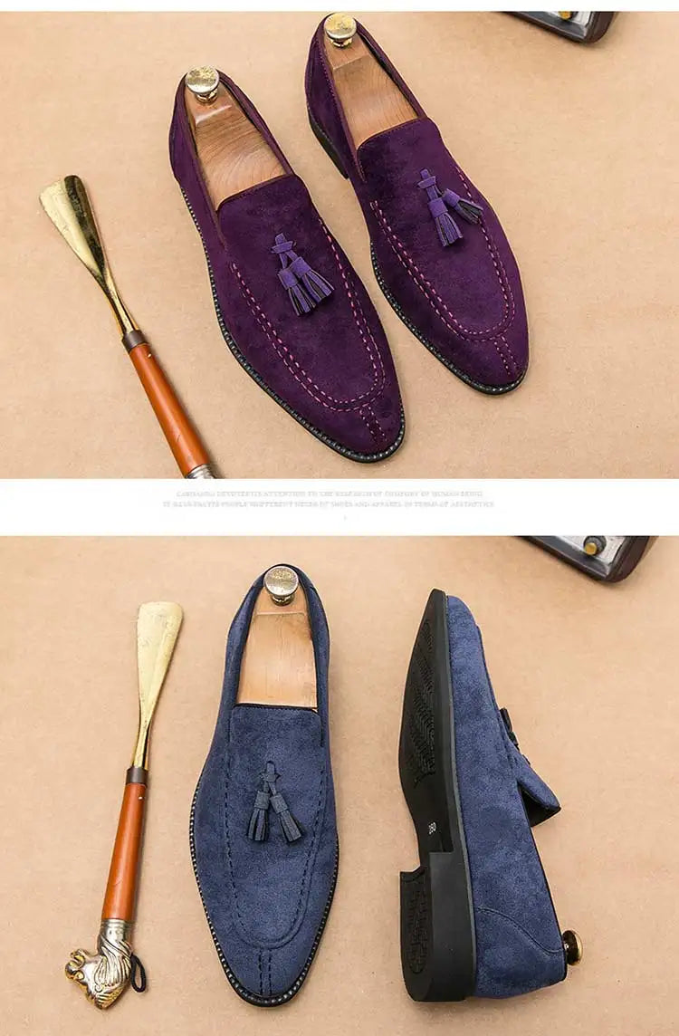 Loafers Men Plaid Tassel Suede Brown Square Toe Party Wedding Shoes for Men with  Dress Shoes Men