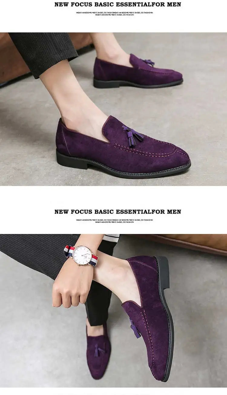 Loafers Men Plaid Tassel Suede Brown Square Toe Party Wedding Shoes for Men with  Dress Shoes Men