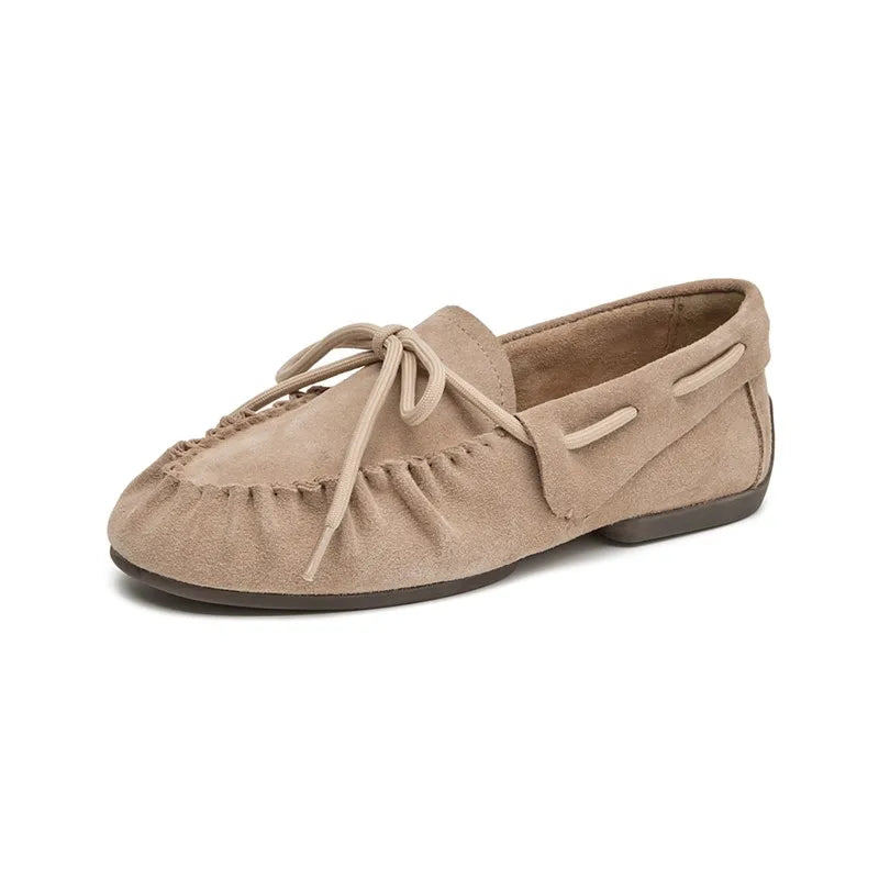 Flat Loafers Women British Style 2026 Autumn New Genuine Leather Beanie Shoes Women Non-slip Retro Slip-on Moccasins For Women