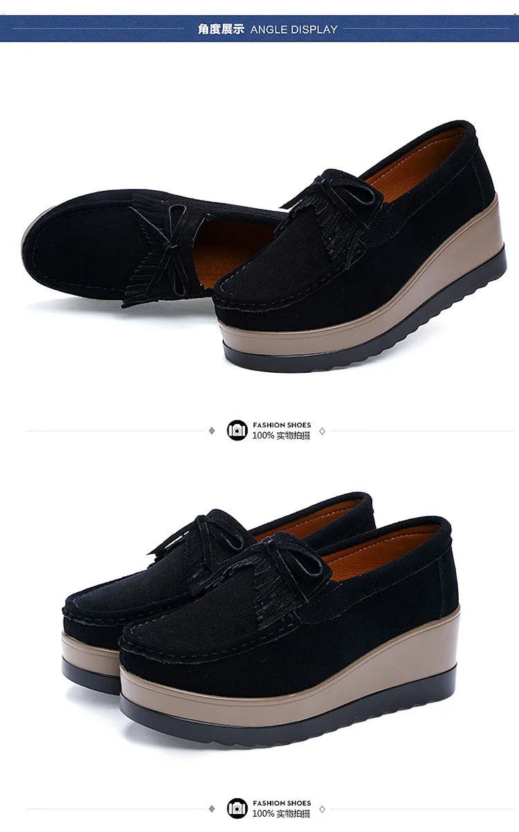 Fashon Green Suede Shoes of Women 2025 Spring Platform Leather Flats Slip on Sneakers Designer Tassel Fringe Loafer Moccasins