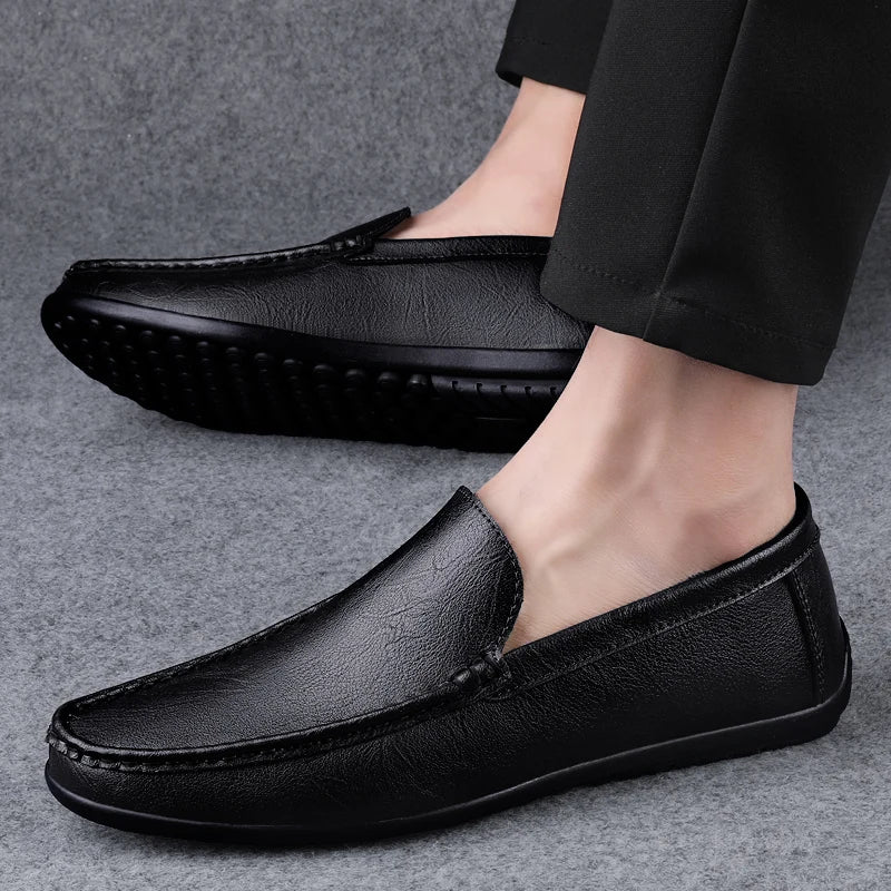 Mocassin Cuir Bleu Homme