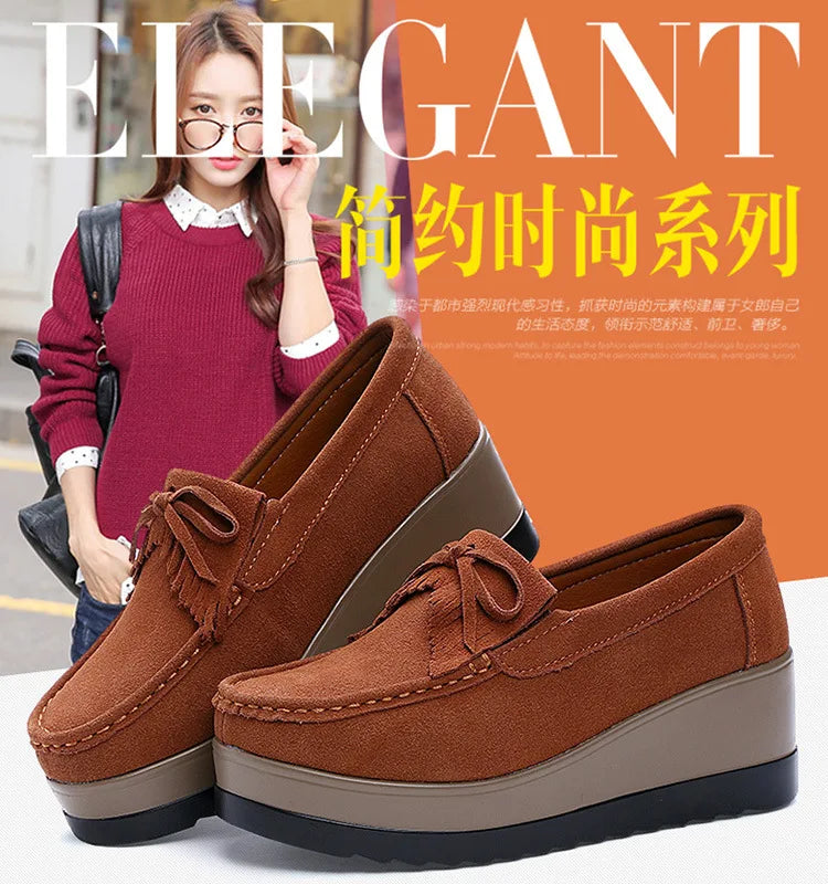 2025 Spring Platform Leather Flats Slip on Sneakers Designer Tassel Fringe Loafer Moccasins Fashon Green Suede Shoes of Women