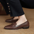 2025 spring autumn women pumps natural leather 22-25cm soft sheepskin+cowhide+pigskin pointed toe thick heel loafers women shoes
