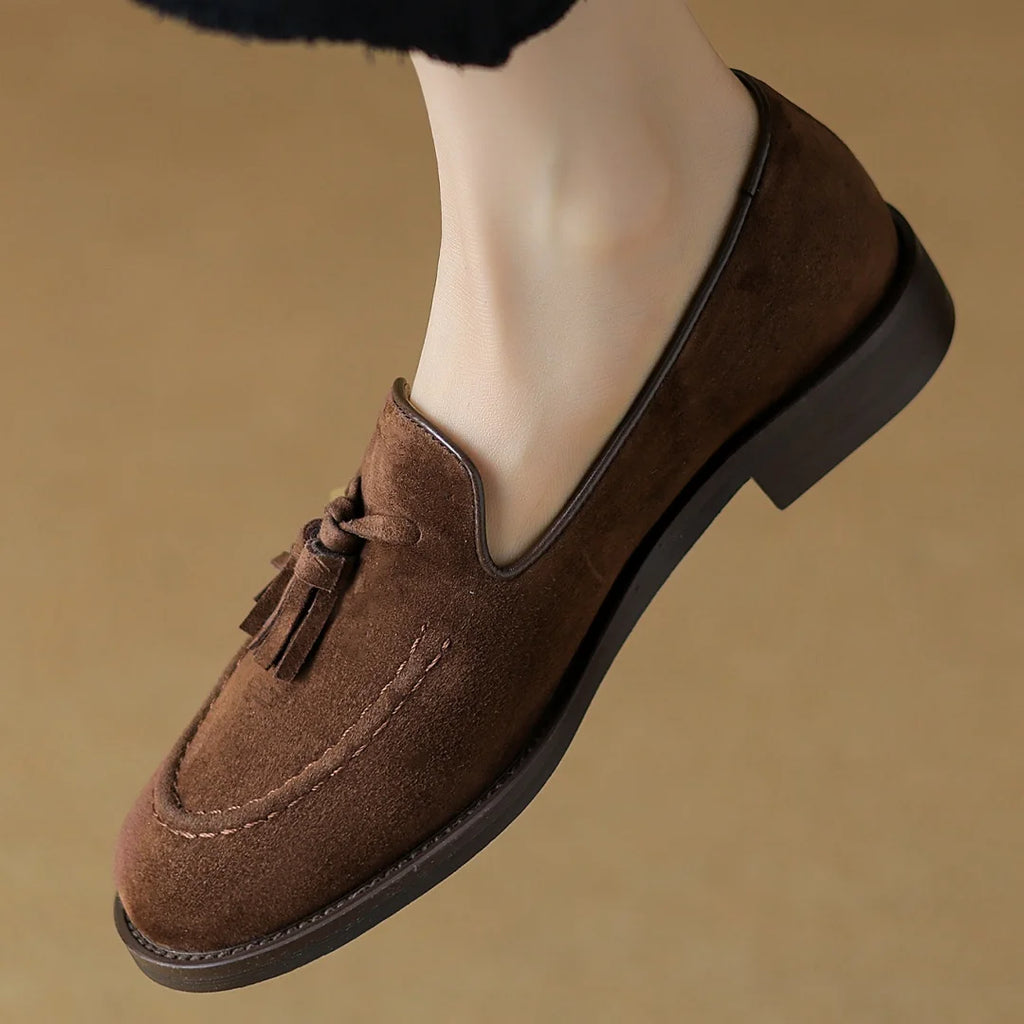 Women's natural suede leather fringe slip-on flats loafers leisure soft comfortable casual female moccasins shoes for woman sale