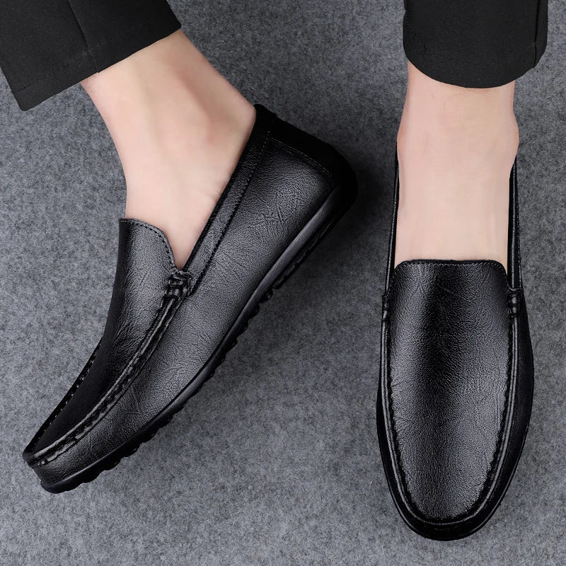 Mocassin Cuir Bleu Homme
