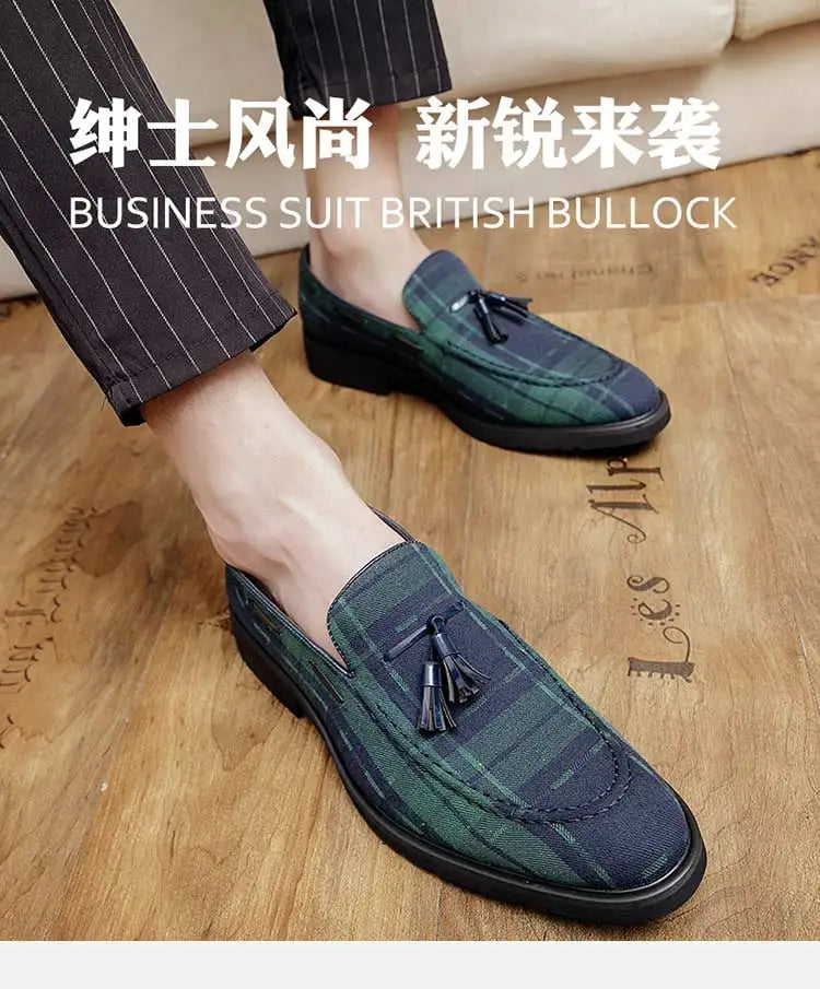 Loafers Men Plaid Tassel Suede Brown Square Toe Party Wedding Shoes for Men with  Dress Shoes Men