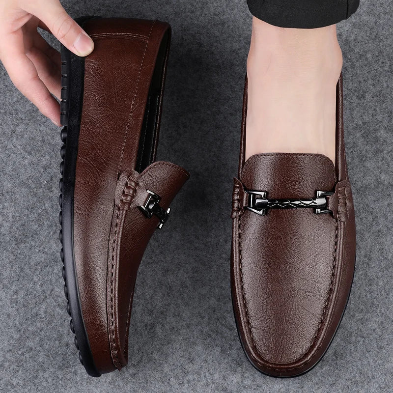 Mocassin Cuir Bleu Homme