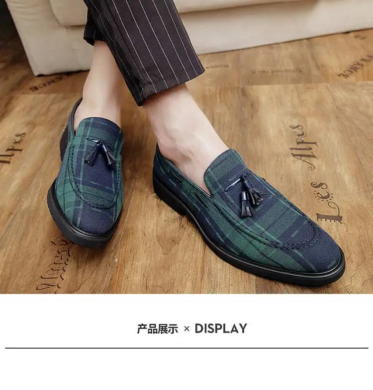 Loafers Men Plaid Tassel Suede Brown Square Toe Party Wedding Shoes for Men with  Dress Shoes Men