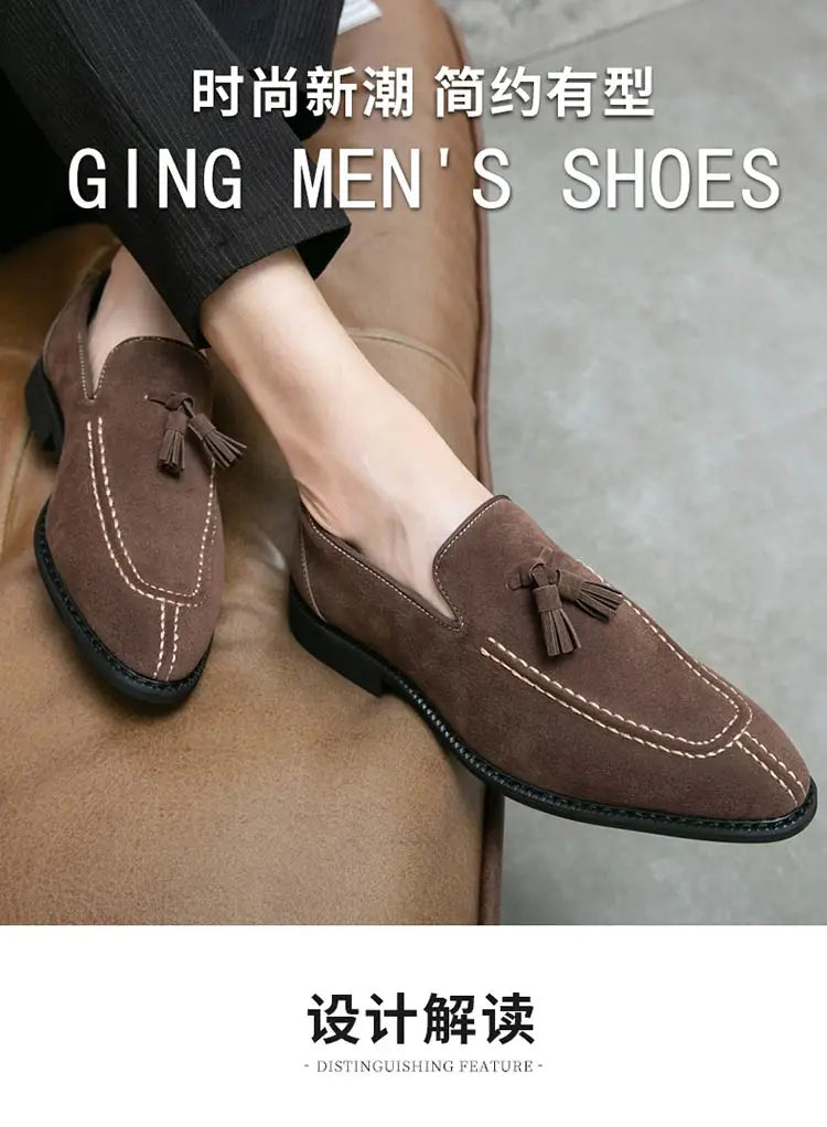 Loafers Men Plaid Tassel Suede Brown Square Toe Party Wedding Shoes for Men with  Dress Shoes Men