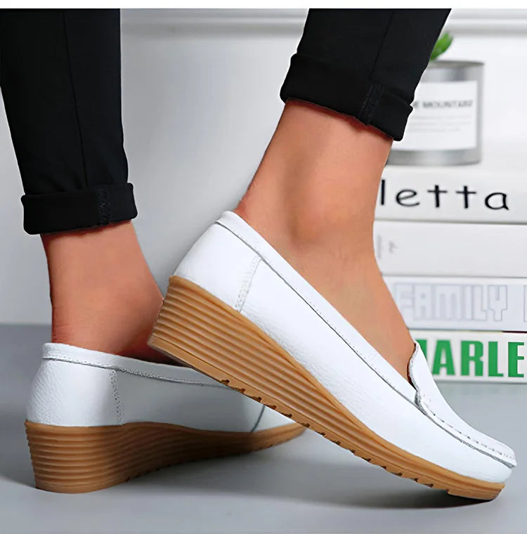 Leather Shoes For Women Flats White Black Loafers With Heels Shoes Casual Women's Moccasins Slip On Flat Shoes Summer Footwear