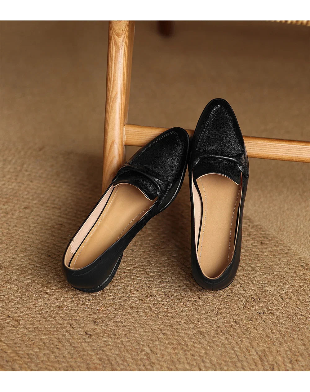 2025 spring autumn women pumps natural leather 22-25cm soft sheepskin+cowhide+pigskin pointed toe thick heel loafers women shoes
