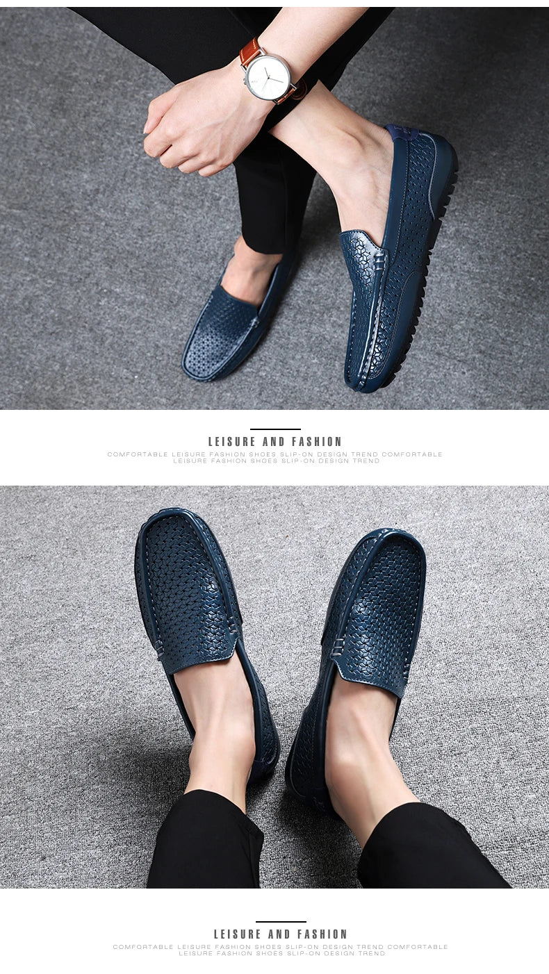Mocassin Perforé Homme Bleu
