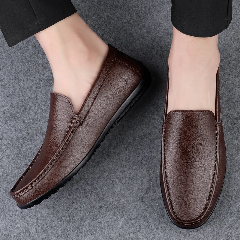 Mocassin Cuir Bleu Homme