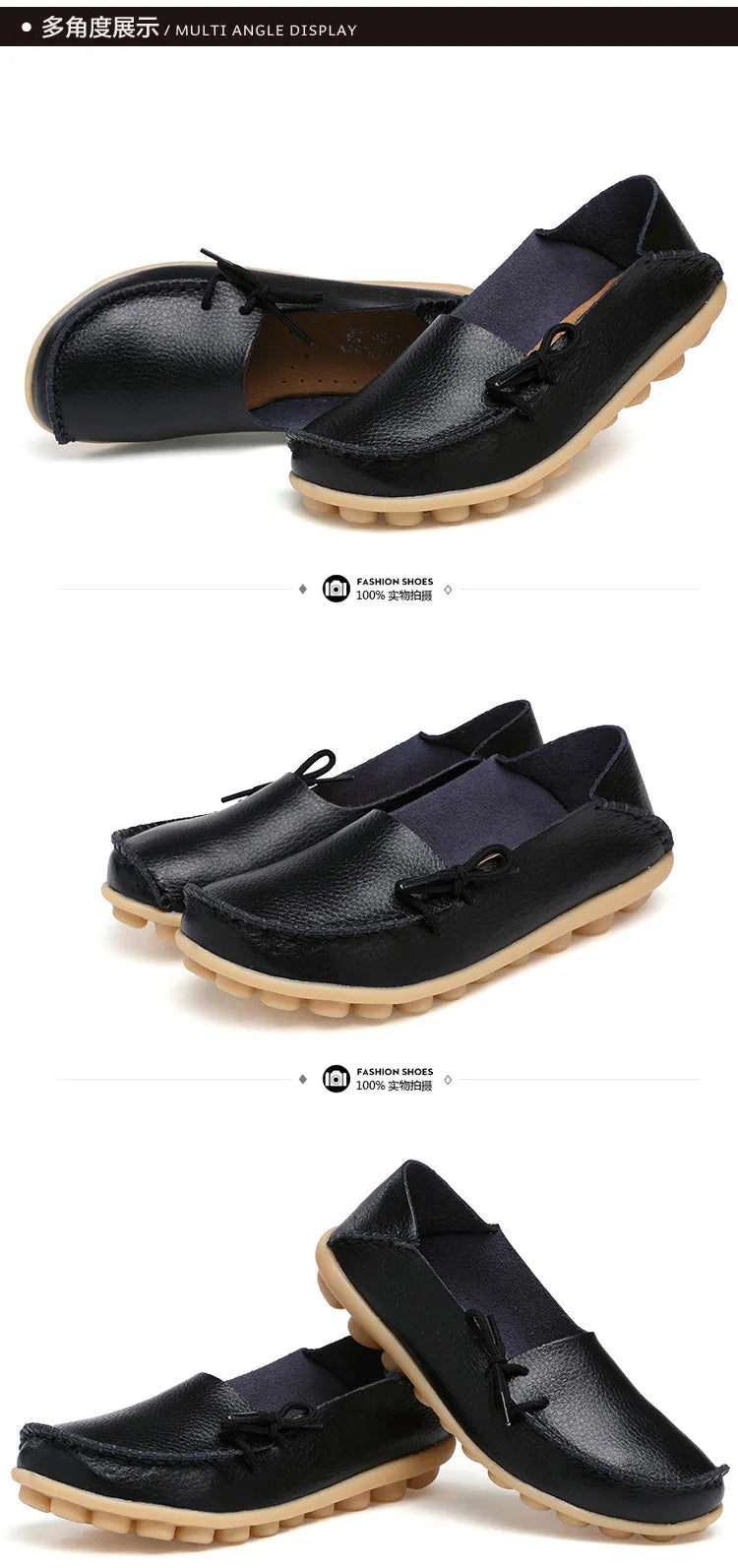 New Moccasins Women Flats 2026 Autumn Woman Loafers Genuine Leather Female Shoes Slip On Ballet Bowtie Women's Shoes Big Size