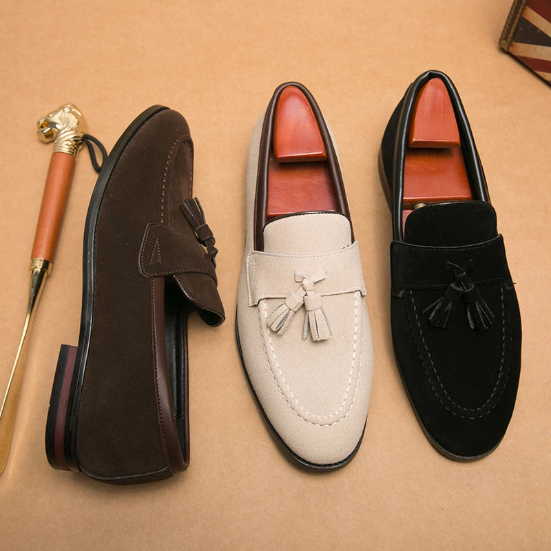 High Quality New Men's Tassel Pointed Soft Soled Gentleman's Moccasin Fashionable Comfortable Suede Breathable Casual Loafers