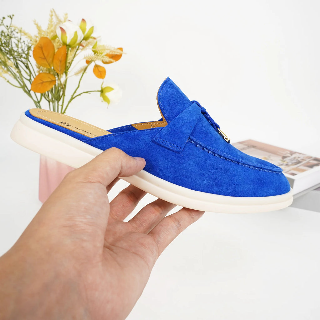 Luxury Designer Tassel Suede Leather Loafers for Women Slip On Slippers Flat Shoes Work Walking Shoes High Quality，GJ Brand 44