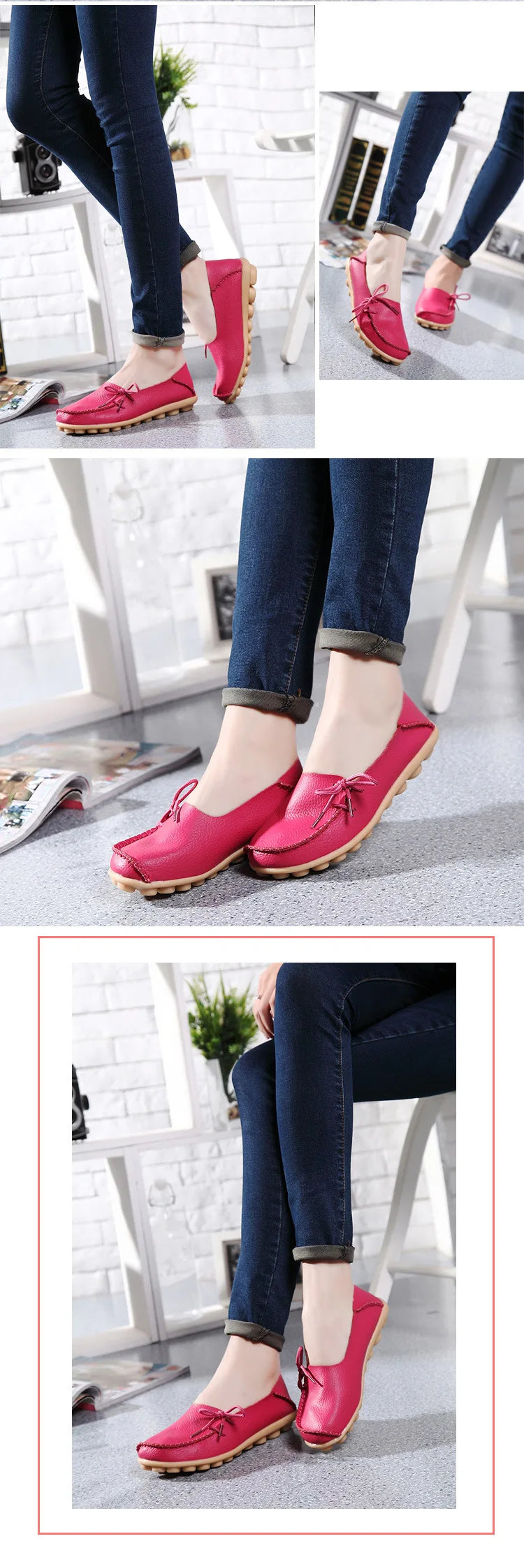 New Moccasins Women Flats 2026 Autumn Woman Loafers Genuine Leather Female Shoes Slip On Ballet Bowtie Women's Shoes Big Size