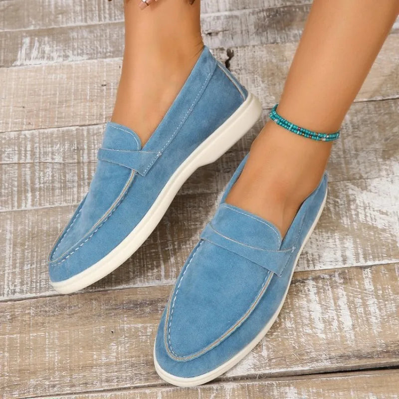 New Nude Suede Flats Shoes Women Loafers Spring Autumn Walk Moccasin Metal Lock Tassel Soft Sole Mules Causal Slip on Shoes