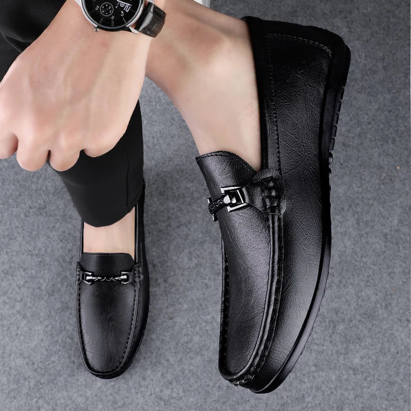 Mocassin Cuir Bleu Homme