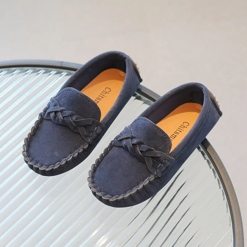 Boys Flat Leather Shoes Fashion Kids Flats Loafers Slip-on Moccasins Classic Children Party Shoes Soft Breathable Classic Braid