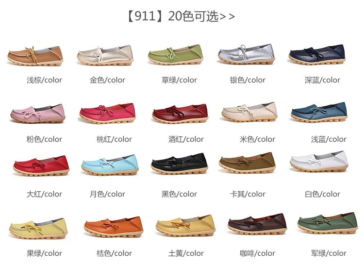 New Moccasins Women Flats 2026 Autumn Woman Loafers Genuine Leather Female Shoes Slip On Ballet Bowtie Women's Shoes Big Size