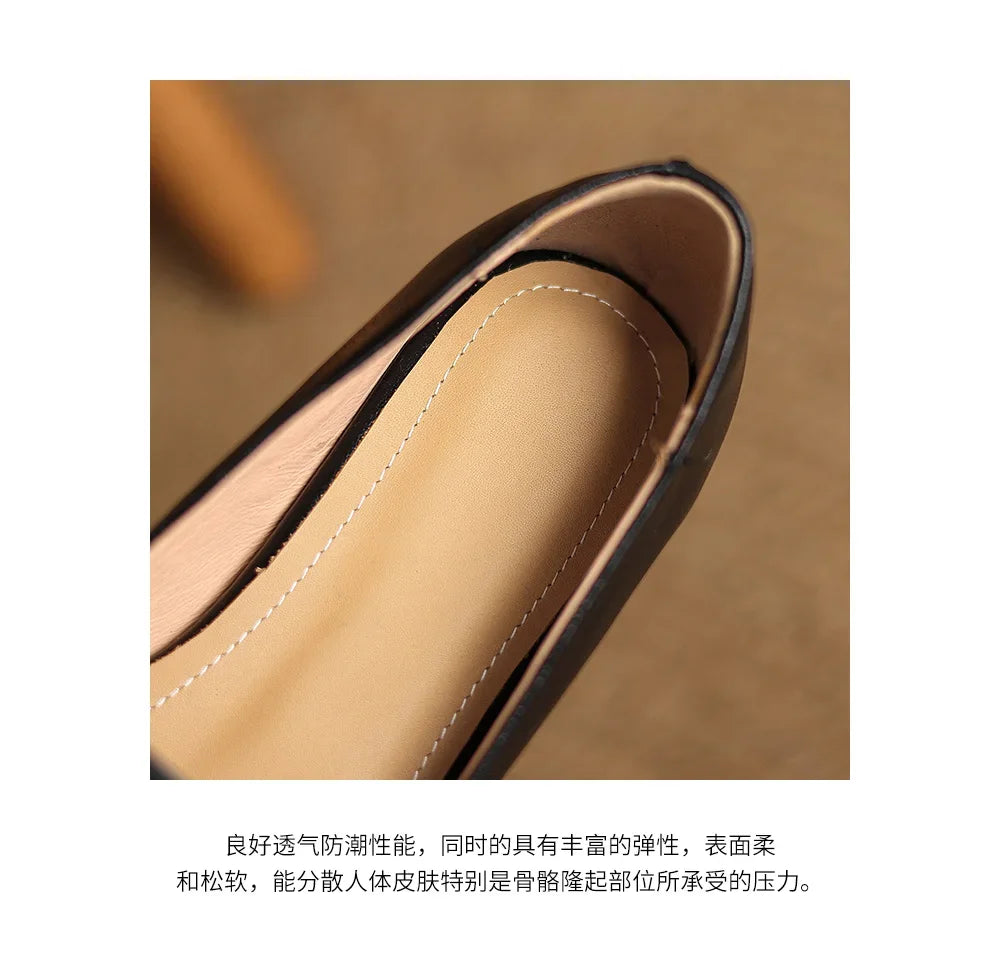 2025 spring autumn women pumps natural leather 22-25cm soft sheepskin+cowhide+pigskin pointed toe thick heel loafers women shoes