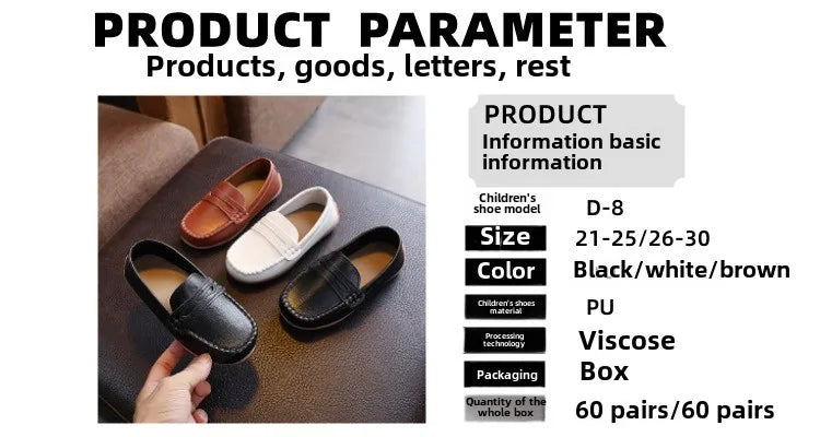 Boys Shoes Spring Autumn Kids Oxfords Boys Slip-on Flats Soft PU Leather Shoes Toddler Black White Loafers For Boy