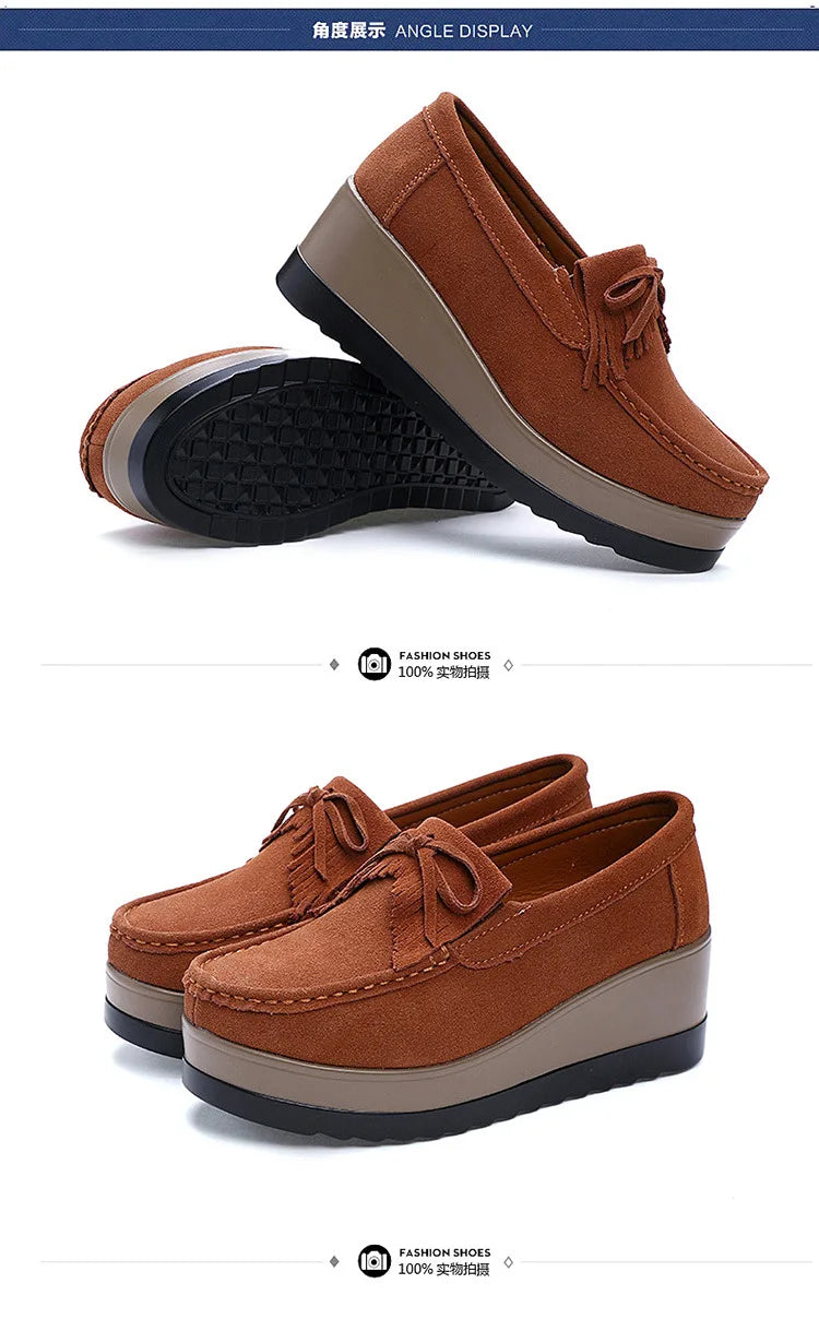 2025 Spring Platform Leather Flats Slip on Sneakers Designer Tassel Fringe Loafer Moccasins Fashon Green Suede Shoes of Women