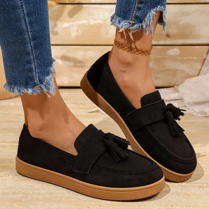 Women's Tassel Slip on Loafers Fashion Comfort Outdoor Flats Casual Shoes Daily Walking Shoes British Style Suede Sneakers 43