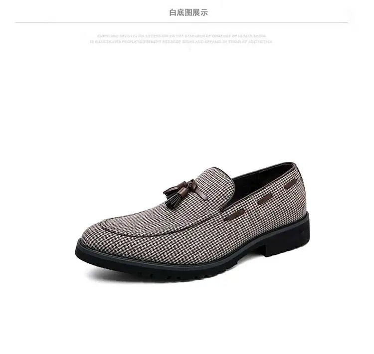 Loafers Men Plaid Tassel Suede Brown Square Toe Party Wedding Shoes for Men with  Dress Shoes Men