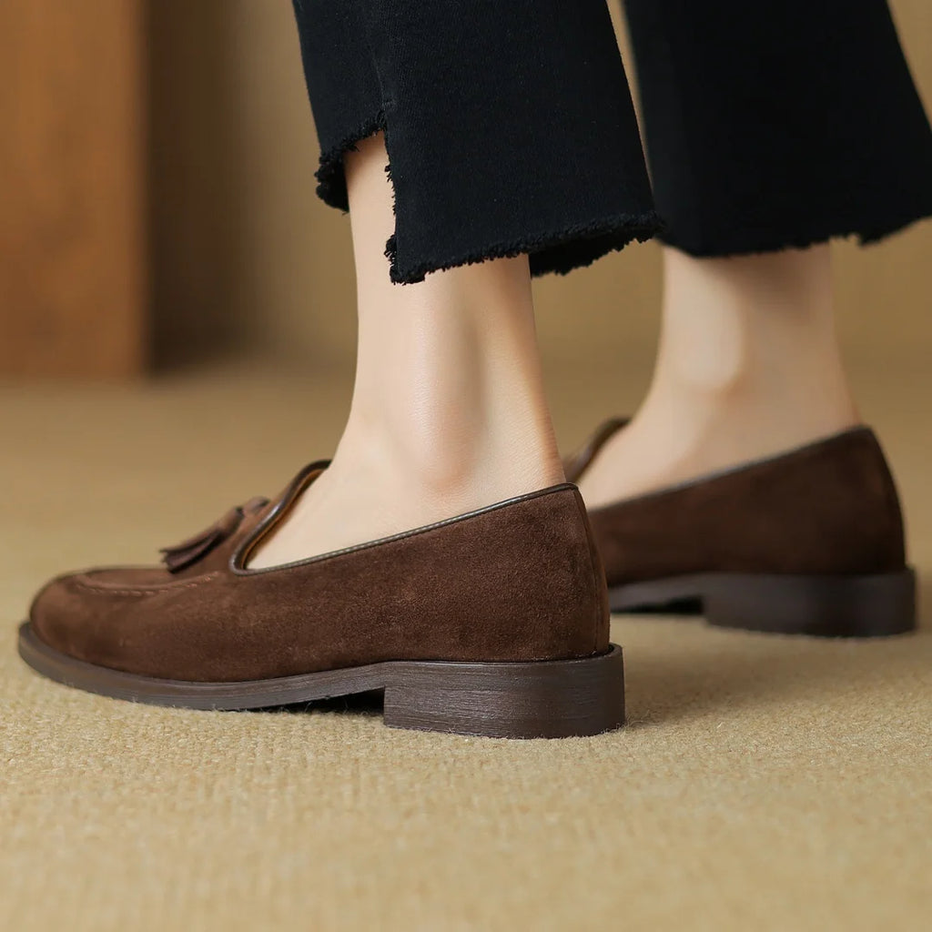 Women's natural suede leather fringe slip-on flats loafers leisure soft comfortable casual female moccasins shoes for woman sale