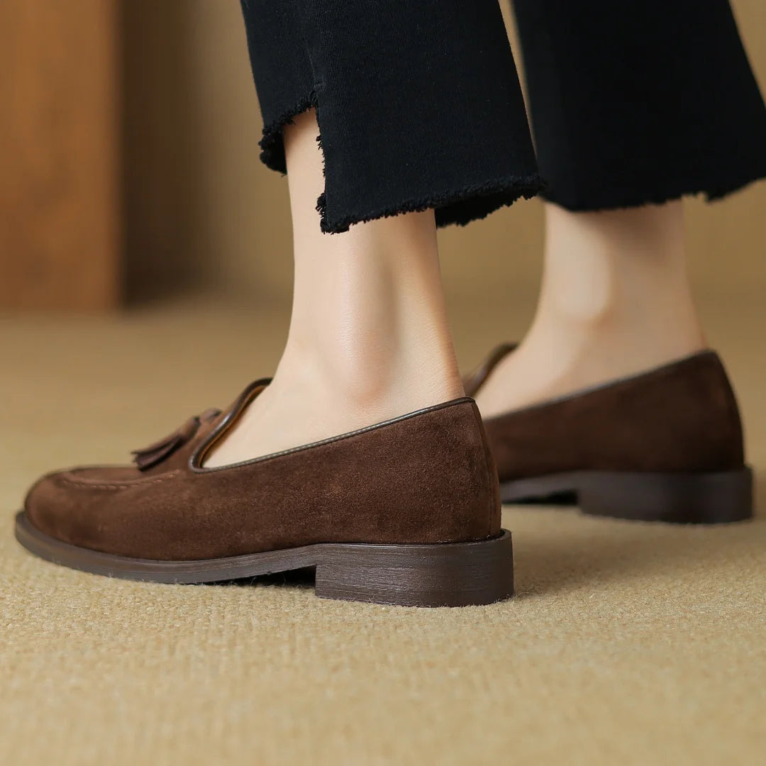 Women's natural suede leather fringe slip-on flats loafers leisure soft comfortable casual female moccasins shoes for woman sale
