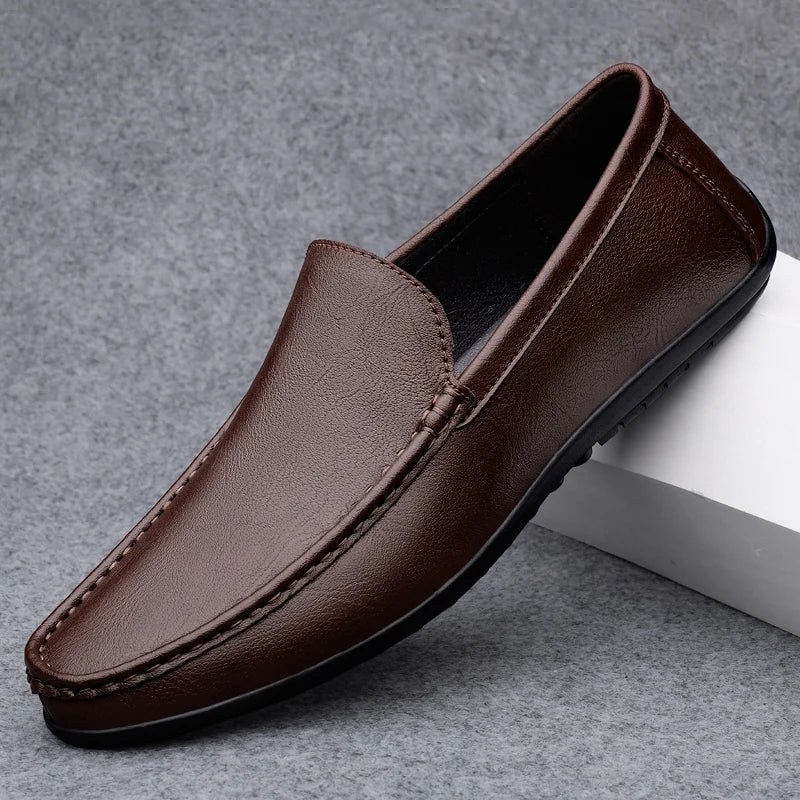 Mocassin Cuir Bleu Homme