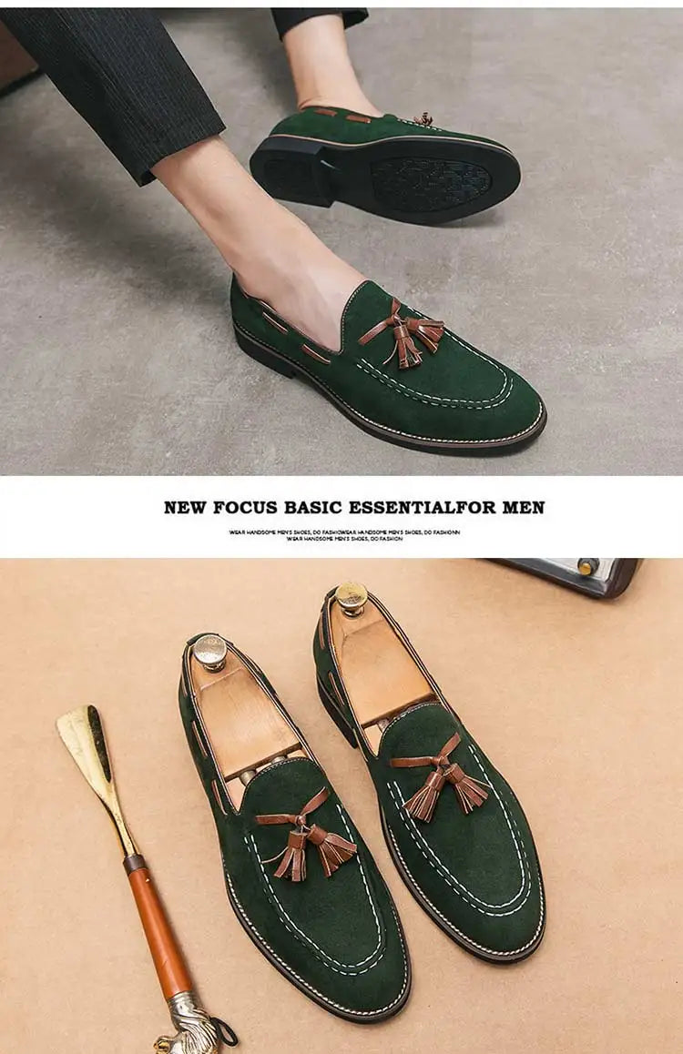 Loafers Men Plaid Tassel Suede Brown Square Toe Party Wedding Shoes for Men with  Dress Shoes Men