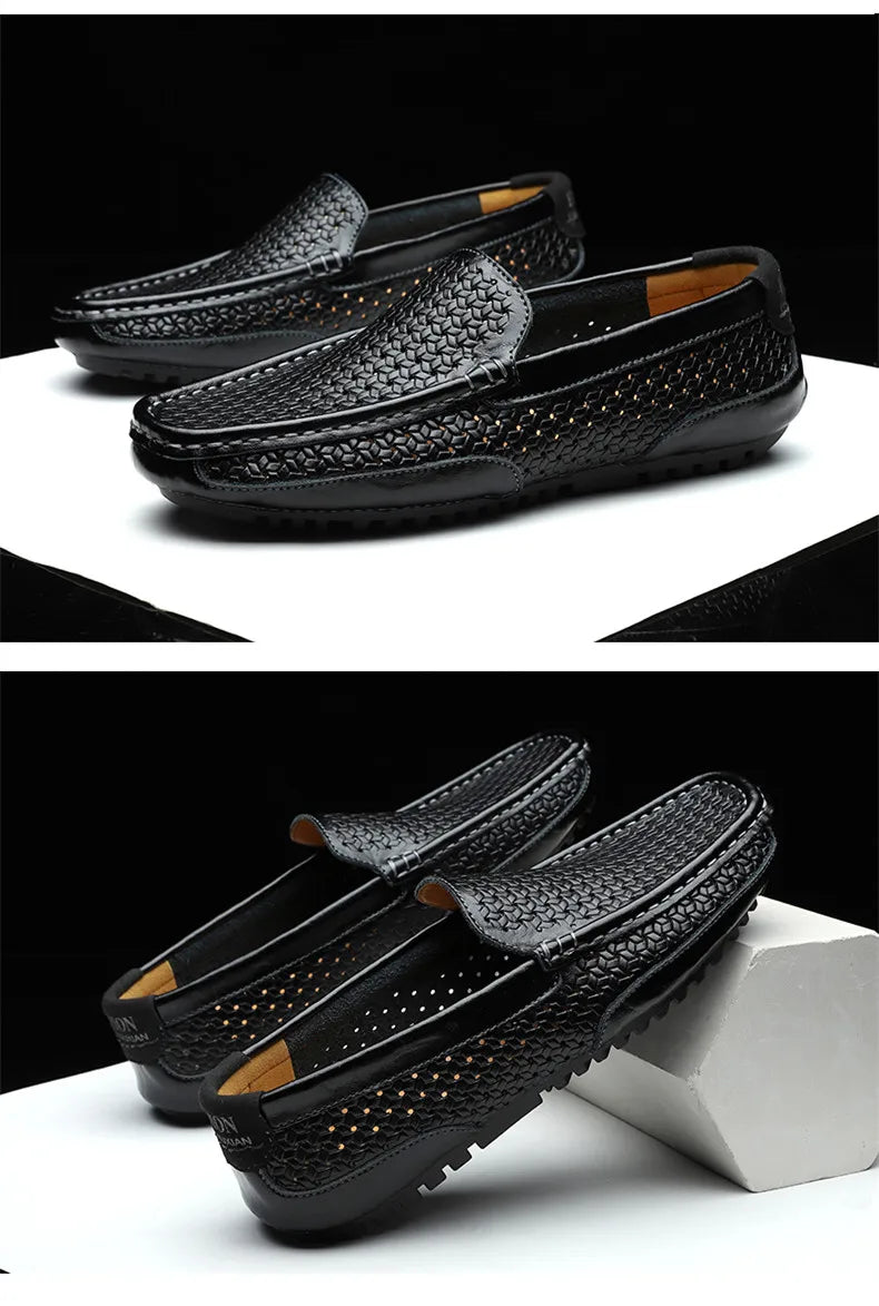 Mocassin Perforé Homme Bleu